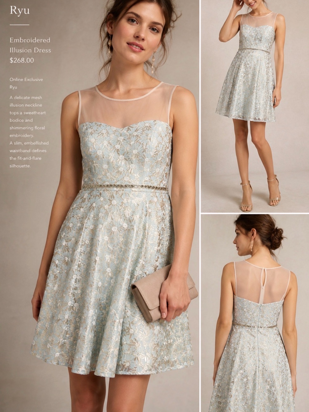 Ryu Anthropologie Embroidered Floral Metallic Dress